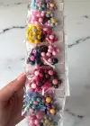 10lu Karışık Renk Çiçek Figürlü Lastik Toka Ve Yan Toka Set
