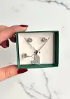 12li Gümüş Renk Taş Detaylı Kolye Küpe Yüzük Set