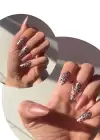 12li Kahve Renk Leopar Nail Art Figürlü Takma Tırnak Seti (Yapıştırıcılı)