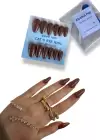 12li Kahverengi Jel Görünümlü Takma Tırnak Set (Yapıştırıcılı)