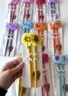 12li Karışık Renk Çiçek Figürlü Topuz Kalemi/ Tokası Set