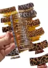 12li Karışık Renk Leopar Desenli  Mandal Toka Set