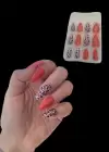 12li Kırmızı Renk Leopar Nail Art Figürlü Takma Tırnak Seti (Yapıştırıcılı)