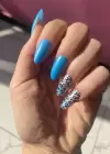 12li Mavi Renk Leopar Nail Art Figürlü Takma Tırnak Seti (Yapıştırıcılı)