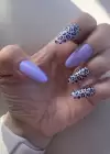 12li Mor Renk Leopar Nail Art Figürlü Takma Tırnak Seti (Yapıştırıcılı)