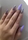 12li Mor Renk Leopar Nail Art Figürlü Takma Tırnak Seti (Yapıştırıcılı)