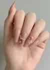 12li Pembe Renk Taş Detaylı Takma Tırnak Set (Yapıştırıcılı)