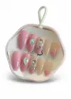 12li Pembe Renk Taş Detaylı Takma Tırnak Set (Yapıştırıcılı)