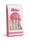 12li Pembe Ve Beyaz Renk Sim Detaylı Takma Tırnak Set (Yapıştırıcılı)
