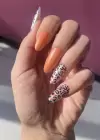 12li Turuncu Renk Leopar Nail Art Figürlü Takma Tırnak Seti (Yapıştırıcılı)