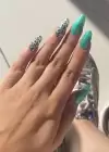 12li Yeşil Renk Leopar Nail Art Figürlü Takma Tırnak Seti (Yapıştırıcılı)