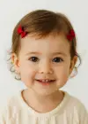 2li Kırmızı Renk Kurdele Figürlü Saçsız Bebek Tokası