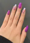 24lü Fuşya Renk Simli Ve Hologramlı Takma Tırnak (Yapıştırıcılı)