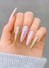 24lü Rose Renk Simli Ve Hologramlı Takma Tırnak (Yapıştırıcılı)