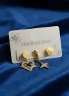 3lü Altın Renk Karışık Figürlü Çelik Küpe Set