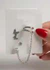4lü Gümüş Renk Kelebek Figürlü Taş Detaylı Küpe Set