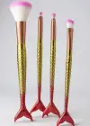 4lü Kırmızı Ve Altın Renk Balık Kuyruğu Figürlü Makyaj Fırçası Set