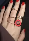 5li Altın Ve Kırmızı Renk Karışık Figürlü Ayarlanabilir Yüzük Set