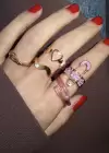 5li Altın Ve Mor Renk Ayarlanabilir Yüzük Set