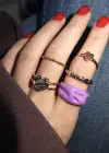 5li Altın Ve Mor Renk Karışık Figürlü Yüzük Set