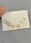 6lı Altın Renk Taş Detaylı 14k Altın Kaplama Küpe Set