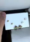 6lı Altın Renk Taş Detaylı Küpe Set