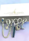 6lı Gümüş Renk Taş Detaylı Küpe Set