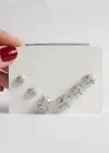6lı Gümüş Renk Taş Detaylı Küpe Set