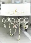 6lı Gümüş Renk Taş Detaylı Küpe Set