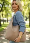 Açık Kahve Renk Büyük Boy Süet Kadın Çanta