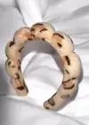 Açık Kahverengi Leopar Desenli Spa Saç Bandı Havlu Taç