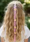 Açık Pembe Renk Çiçek Figürlü Saç Detaylı Lastik Toka