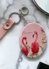 Açık Pembe Renk Flamingo Figürlü Cep Aynası/ Anahtarlık