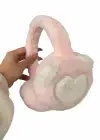 Açık Pembe Renk Kalp Figürlü Peluş Kulaklık