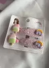 Açık Pembe Renk Karışık Figürlü Yan Toka Ve Havlu Toka Set