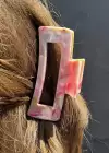 Açık Pembe Renk Mermer Desenli Kemik Mandal Toka