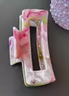 Açık Pembe Renk Mermer Desenli Kemik Mandal Toka