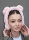 Açık Pembe Renk Tavşan Figürlü Peluş Çocuk Kulaklık