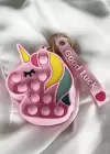 Açık Pembe Renk Unicorn Figürlü Pop İt Anahtarlık/Cüzdan