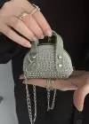 Açık Yeşil Renk Taş Detaylı Mini Boy Kadın Süet Çanta