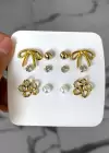 Altın Renk 12li Karışık Figürlü Küpe Set
