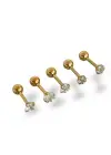 Altın Renk 5li Taş Detaylı Cerrahi Çelik Tragus/Kıkırdak Küpe/Piercing