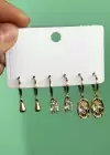 Altın Renk 6lı Karışık Figürlü Küpe Set