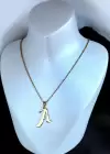 Altın Renk A Harf Figürlü Küpe Ve Kolye Set
