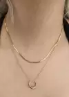 Altın Renk Ay Figürlü İkili Çelik Kolye