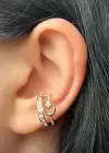 Altın Renk Ay Figürlü Taş Detaylı Ear Cuff Küpe (Tek)