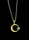 Altın Renk Ay Ve Yıldız Figürlü Çelik Kolye