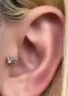 Altın Renk Ay Ve Yıldız Figürlü Taşlı Cerrahi Çelik Tragus/Kıkırdak Küpe/Piercing (Tek)