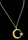 Altın Renk Ay Yıldız Figürlü Çelik Kolye
