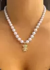 Altın Renk Ayıcık Figürlü Çelik İnci Kolye